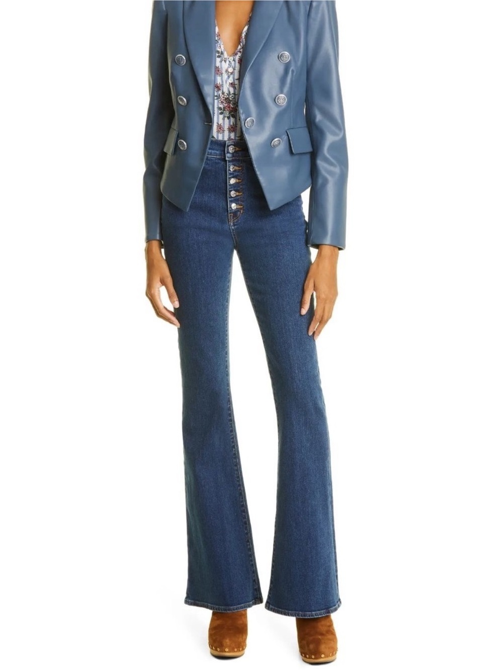 VERONICA BEARD Beverly High Rise Skinny Flare Jeans 23 00 Washed Oxford retro